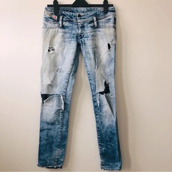 Diesel Matic Distressed Faded Low Rise Straight Leg Jeans - Picture 1 of 7